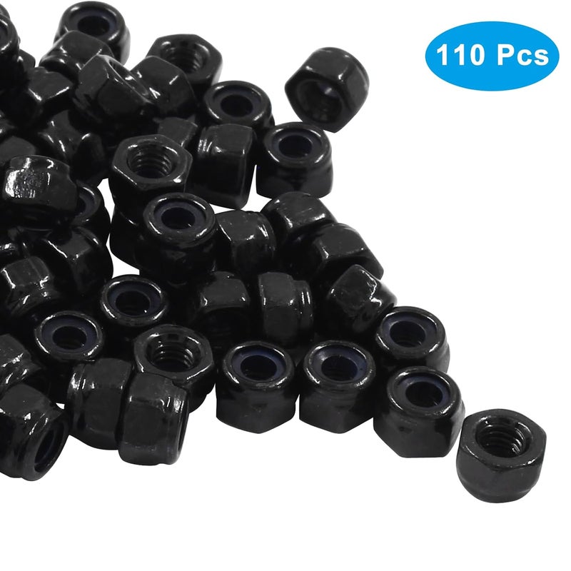 Hitefu 110PCS M3 x 0.5mm Hex Lock Nuts, Black Nylon Lock Non-Slip Nut, Carbon Steel Self-Locking Nuts for Fasteners - Image 2